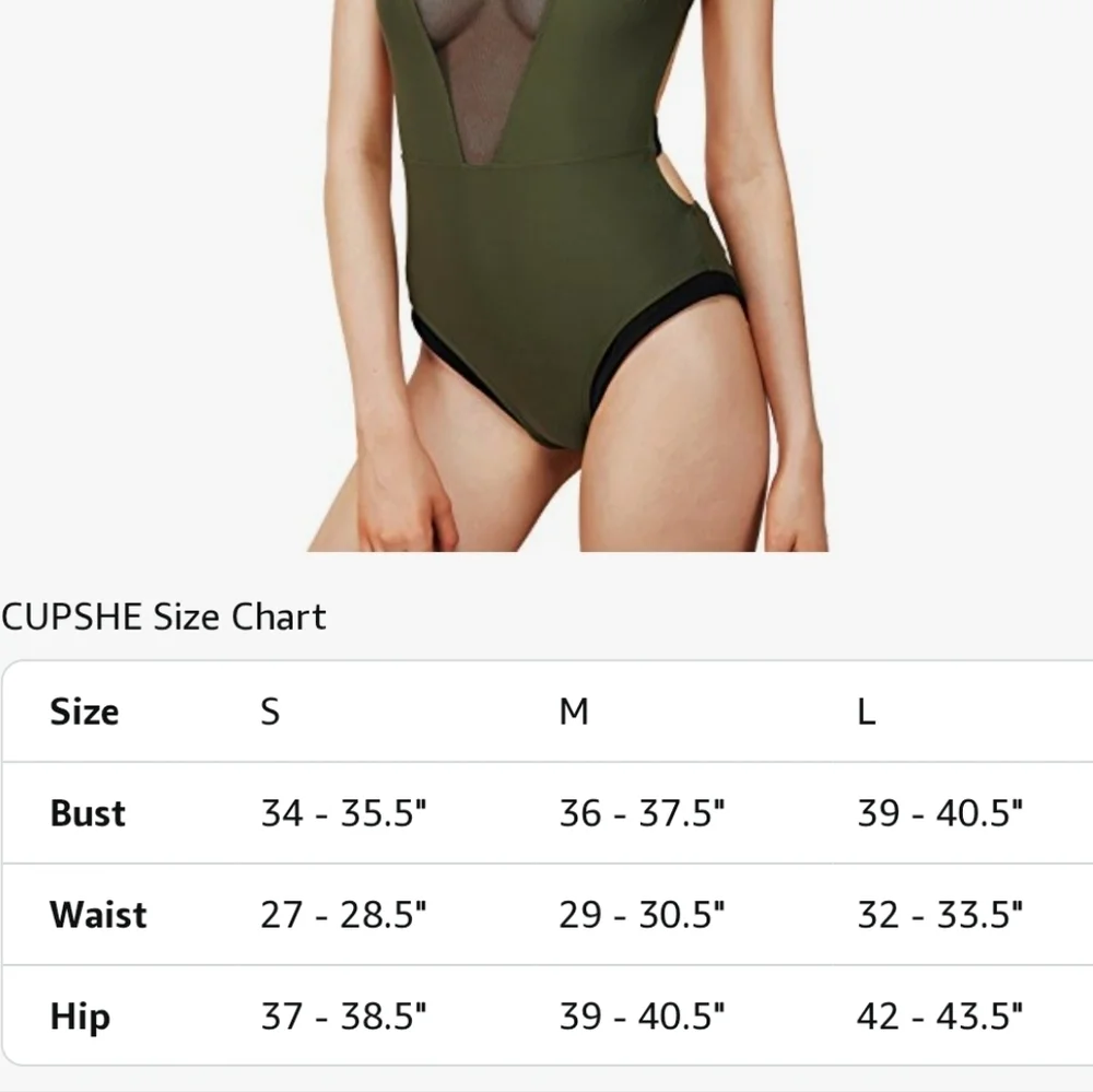 NWT CupShe One-Piece Swimsuit Mesh V Front Open 3 Strap Back Size Medium